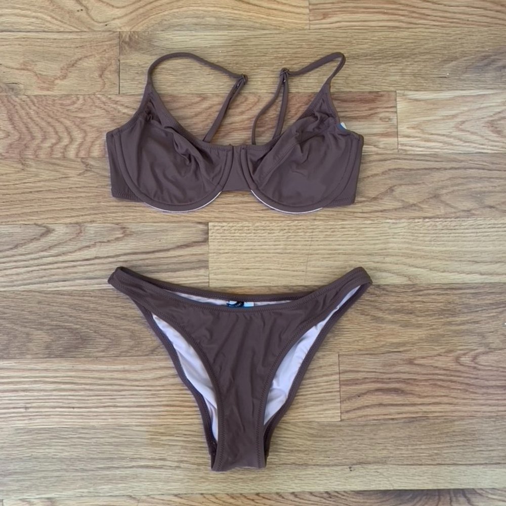 J.Crew 1993 Bikini Top (32D) & 1989 High-Leg Bikini Bottom (XXS) | Dark Twig